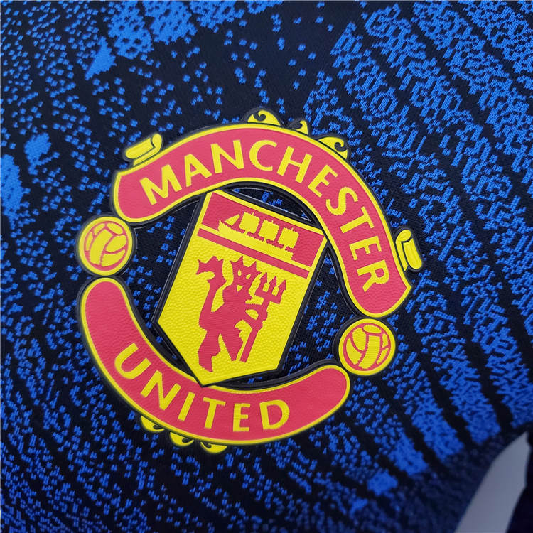 Manchester United 21-22 Third Blue Soccer Jersey Football Shirt ( LS-Player Version) - Click Image to Close